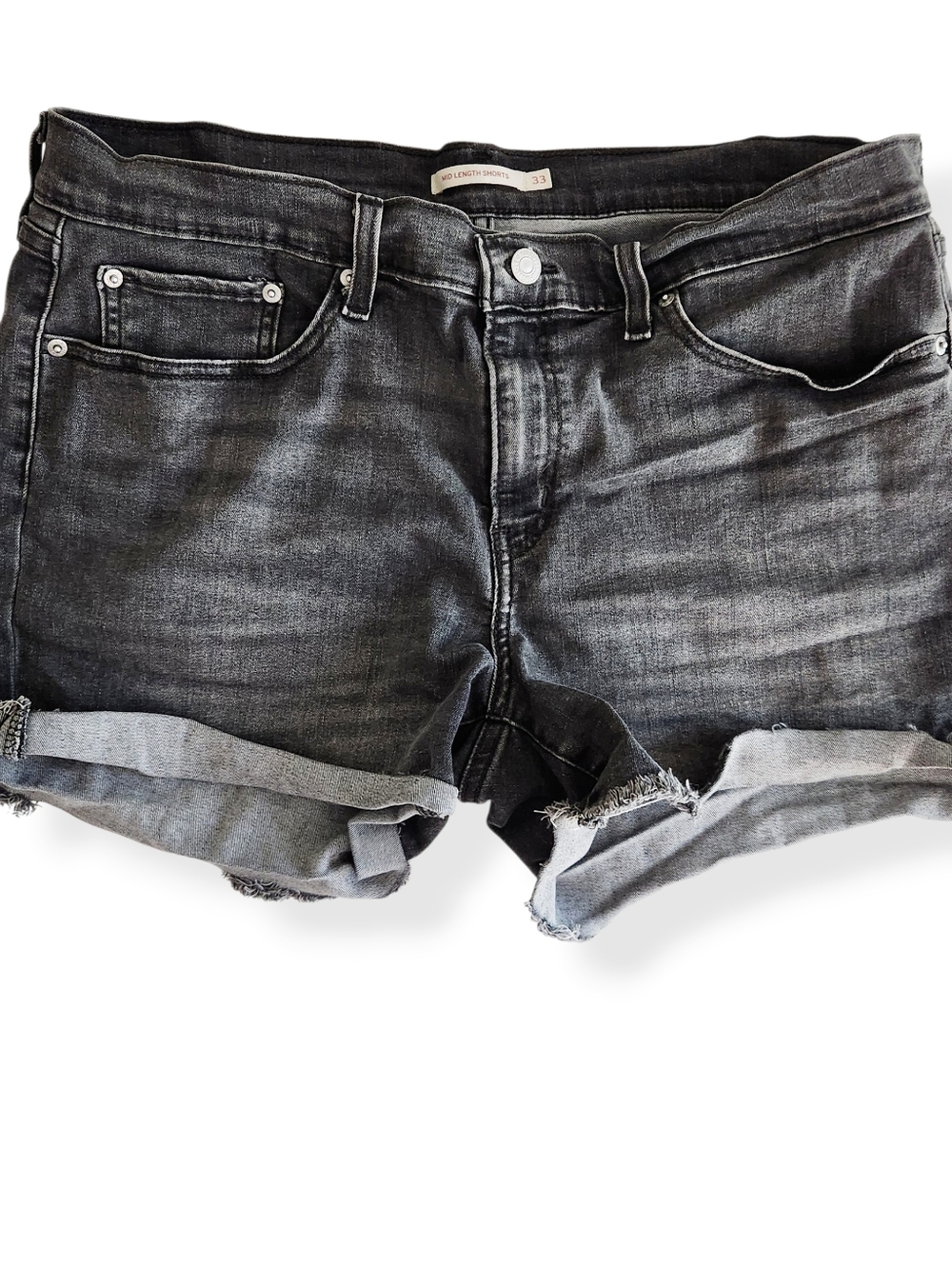 Levi's Women's Black Denim Mid Length Jean Shorts Size 33 Summer Beach Boho